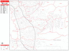 Chula Vista Wall Map Zip Code Red Line Style 2024